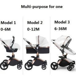 TPFLiving Luxus Kombi-Kinderwagen 3in1 Set - Modell 5 Kunstleder - Rosa