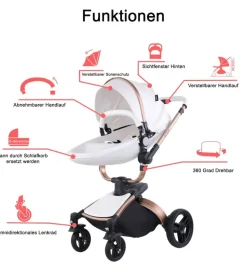 TPFLiving Luxus Kombi-Kinderwagen 3in1 Set - Modell 5 Kunstleder - Rosa