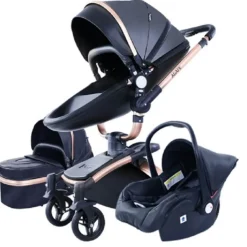 TPFLiving Luxus Kombi-Kinderwagen 3in1 Set - Modell 5 Kunstleder - Rosa