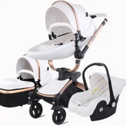 TPFLiving Luxus Kombi-Kinderwagen 3in1 Set - Modell 5 Kunstleder - Rosa