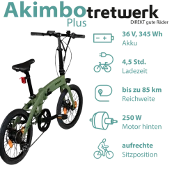 Tretwerk Akimbo Plus E Bike 20 Zoll Klapprad Elektrofahrrad 360Wh 155 - 190 cm Pedelec Klappfahrrad 8 Gang