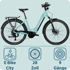 Tretwerk Amber E Bike Damen 28 Zoll Elektrofahrrad 155 - 185 cm Hollandrad Tiefeinsteiger mit 9 Gang Schaltung