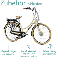 Tretwerk Aurora E Bike Damen 28 Zoll Elektrofahrrad 165 - 185 cm retro Hollandrad E Damenfahrrad mit Nabenschaltung und Rücktritt