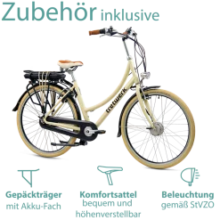 Tretwerk Aurora E Bike Damen 28 Zoll Elektrofahrrad 165 - 185 cm retro Hollandrad E Damenfahrrad mit Nabenschaltung und Rücktritt