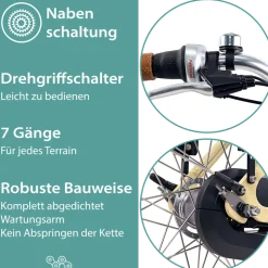 Tretwerk Aurora E Bike Damen 28 Zoll Elektrofahrrad 165 - 185 cm retro Hollandrad E Damenfahrrad mit Nabenschaltung und Rücktritt