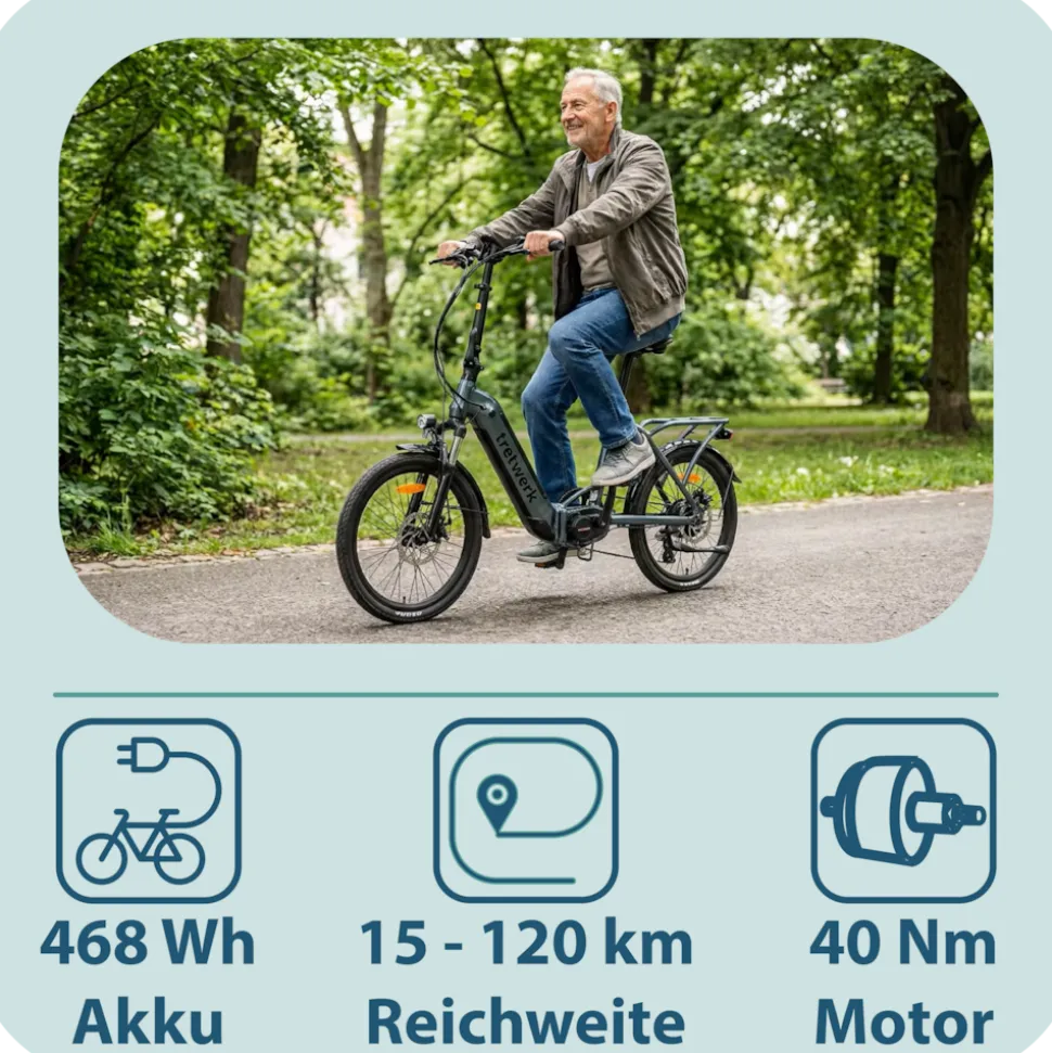 Tretwerk Camper 20" – Kompaktes E-Faltrad mit Shimano 7-Gang-Schaltung & 468Wh Akku