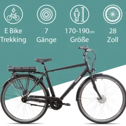 Tretwerk Mystic E Bike 28 Zoll Pedelec 170 - 190 cm Herrenrad Trekking Elektrofahrrad mit Nabenschaltung City E Fahrrad