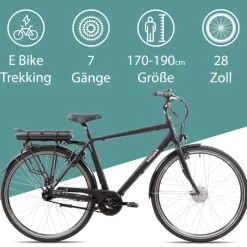 Tretwerk Mystic E Bike 28 Zoll Pedelec 170 - 190 cm Herrenrad Trekking Elektrofahrrad mit Nabenschaltung City E Fahrrad