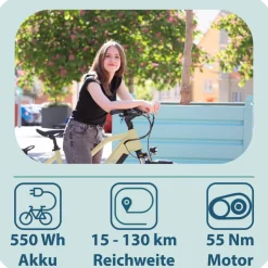 Tretwerk Onyx E Bike Damen Trekkingrad ab 155 cm Elektrofahrrad 550 Wh Pedelec Trekking Rad Fahrrad mit 8 Gang und Beleuchtung StVZO