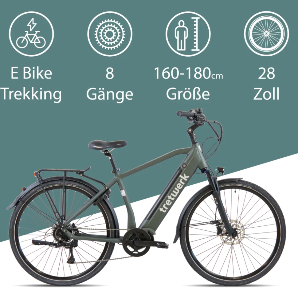 Tretwerk Sonic Pedelec 28 Zoll E Bike Trekkingrad 160 - 180 cm Elektrofahrrad Trekking 8 Gänge Damen Herren Fahrrad