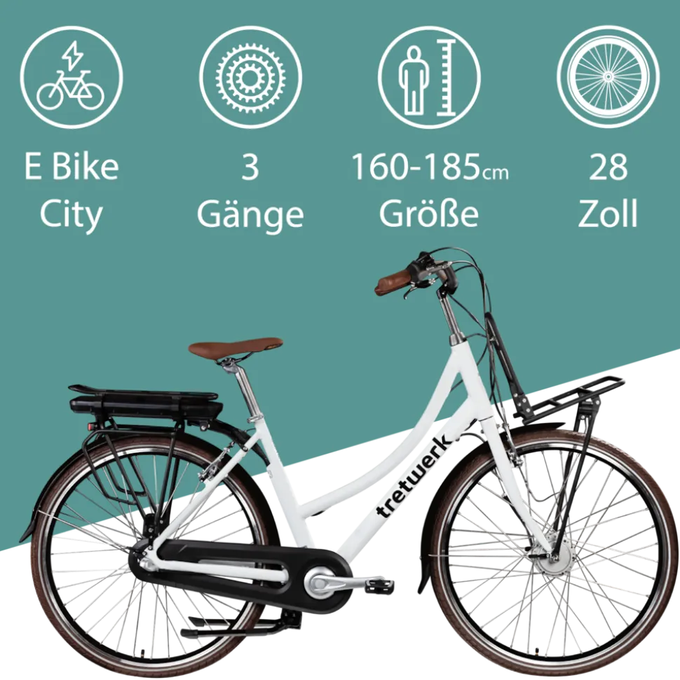 Tretwerk Sophia E Bike Damen Herren 28 Zoll Pedelec 3 Gang Elektrofahrrad mit 536 Wh Elektro Damenfahrrad Citybike mit Bluetooth und App