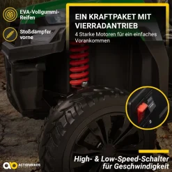 UTV-Kinder-Elektroauto A730 mit 6x4 Vierradantrieb, 2-Sitzer, Kippmulde, Fernbedienung, EVA-Reifen (Grün/Schwarz)