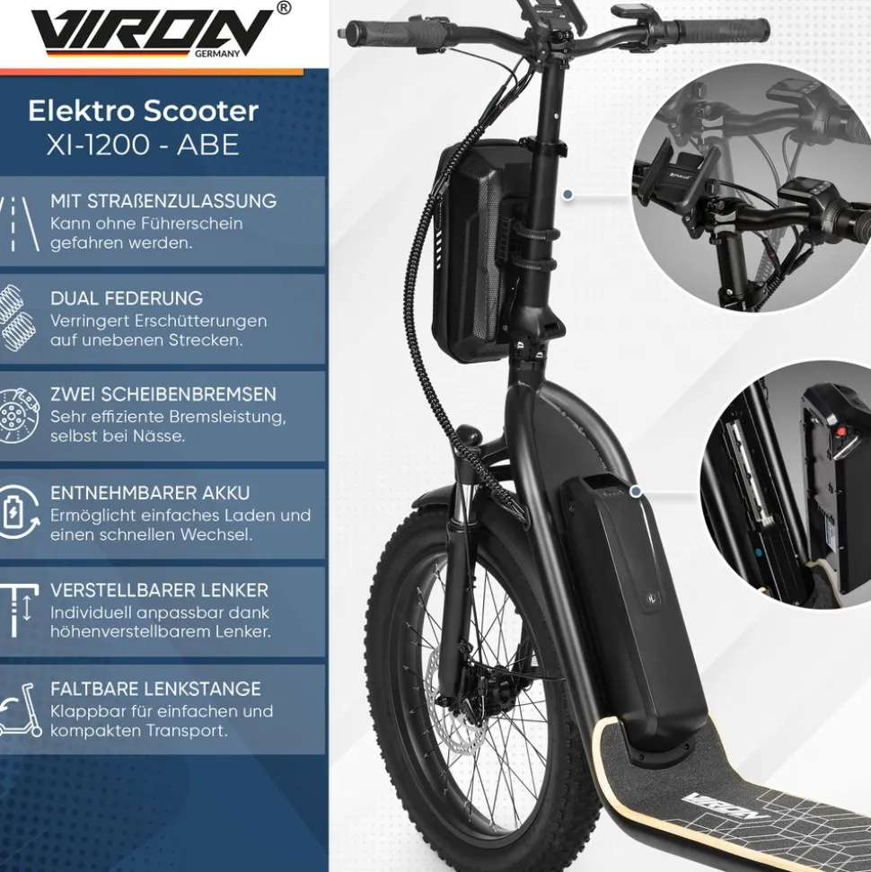 VIRON XI-1200-S E-Scooter mit Straßenzulassung ABE - 12,5 Ah