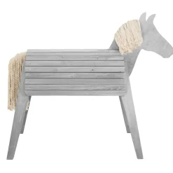 Voltigier- & Outdoor-Pferd, Massivholz grau lasiert, Gartenpferd mit Ma¨hne & Schweif