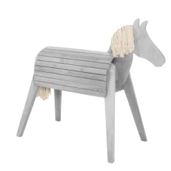 Voltigier- & Outdoor-Pferd, Massivholz grau lasiert, Gartenpferd mit Ma¨hne & Schweif