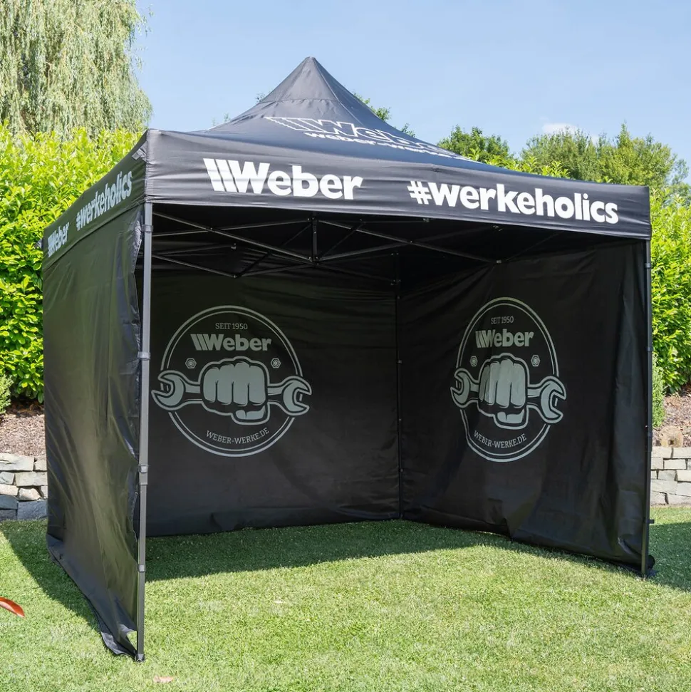 Weber #Werkeholics Easy-Up Zelt 3 x 3 m Pavillon inkl. 3 Seitenwände schwarz