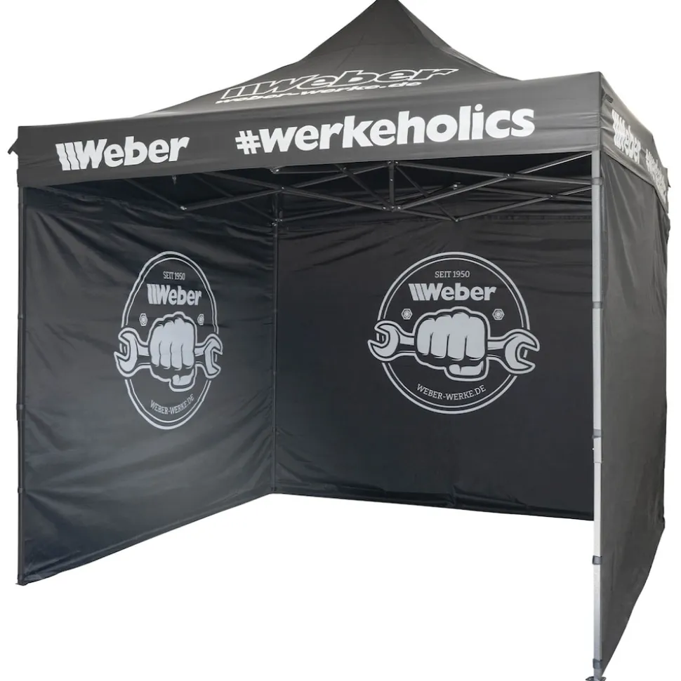 Weber #Werkeholics Easy-Up Zelt 3 x 3 m Pavillon inkl. 3 Seitenwände schwarz