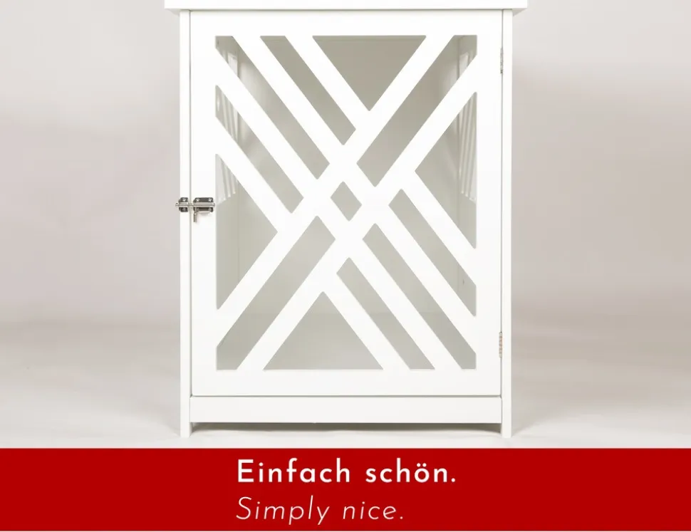 WONDERMAKE® Design Hundekäfig aus Holz für Zuhause Wohnung mit Beistelltisch, Hundebox fürs Wohnzimmer Indoor, 90x60 cm weiß