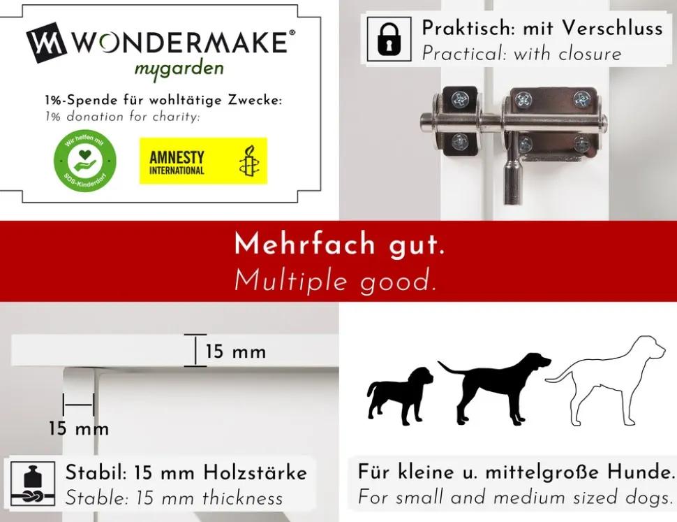 WONDERMAKE® Design Hundekäfig aus Holz für Zuhause Wohnung mit Beistelltisch, Hundebox fürs Wohnzimmer Indoor, 90x60 cm weiß