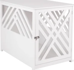 WONDERMAKE® Design Hundekäfig aus Holz für Zuhause Wohnung mit Beistelltisch, Hundebox fürs Wohnzimmer Indoor, 90x60 cm weiß