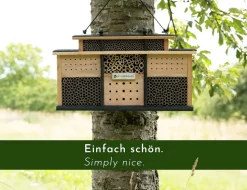 WONDERMAKE® Design Insektenhotel aus Holz mit 7 Zimmern und Terrasse, Bienenhotel groß hängend Nisthilfe für Wildbienen, 48 x 10,5 x 27 cm, braun schwarz