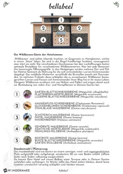 WONDERMAKE® Design Insektenhotel aus Holz mit 7 Zimmern und Terrasse, Bienenhotel groß hängend Nisthilfe für Wildbienen, 48 x 10,5 x 27 cm, braun schwarz