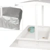 WONDERMAKE® Design Sandkasten mit Matschküche, Dach, Abdeckung OXFORD 420D, Vliesfolie, Sandkiste Holz quadratisch verschließbar Outdoor Garten für Kinder, weiß silber