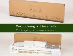 WONDERMAKE® Design Sandkasten mit Matschküche, Dach, Abdeckung OXFORD 420D, Vliesfolie, Sandkiste Holz quadratisch verschließbar Outdoor Garten für Kinder, weiß silber