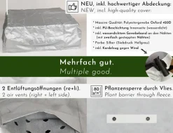 WONDERMAKE® Design Sandkasten mit Matschküche, Dach, Abdeckung OXFORD 420D, Vliesfolie, Sandkiste Holz quadratisch verschließbar Outdoor Garten für Kinder, weiß silber