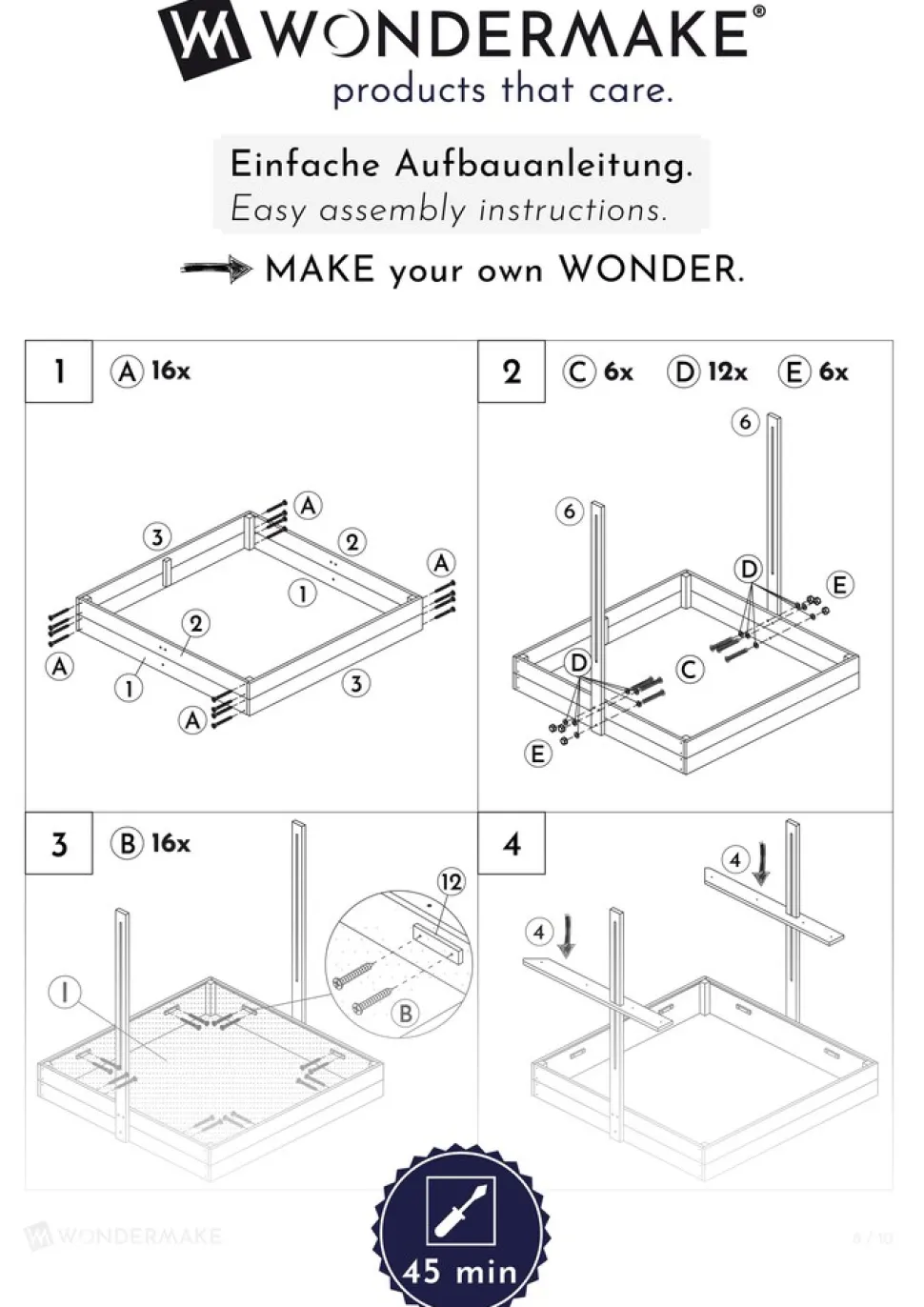 WONDERMAKE® Design Sandkasten mit Matschküche, Dach, Abdeckung OXFORD 420D, Vliesfolie, Sandkiste Holz quadratisch verschließbar Outdoor Garten für Kinder, weiß silber