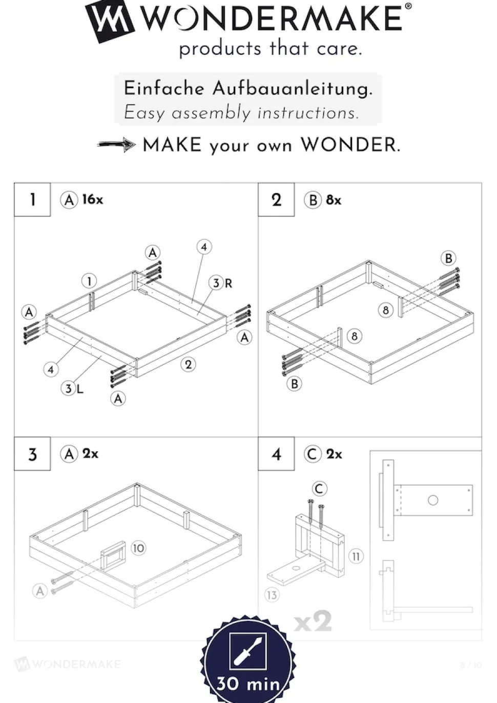 WONDERMAKE® Design Sandkasten mit Matschküche, Abdeckung OXFORD 420D, Vliesfolie, Sandkiste Holz quadratisch verschließbar Outdoor Garten für Kinder, weiß bunt
