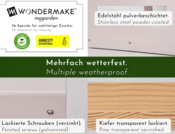 WONDERMAKE® Großes Design Vogelhaus aus Metall und Holz wetterfest zum Aufhängen, modernes Vogelfutterhaus XL Metalldach hängend, Vogelhäuschen Futterhaus für Vögel, Edelstahl Kiefer, grau-beige
