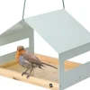 WONDERMAKE® Großes Design Vogelhaus aus Metall und Holz wetterfest zum Aufhängen, modernes Vogelfutterhaus XL Metalldach hängend, Vogelhäuschen Futterhaus für Vögel, Edelstahl Kiefer, türkis-grau mint