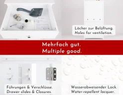 WONDERMAKE® Katzenschrank für Katzentoilette groß hoch aus Holz, Katzenklo-Schrank Kommode mit Schublade und Tür geschlossen, Design Katzen-Haus Toilette Klo XL, 51 x 46 x 96 cm, weiß