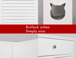 WONDERMAKE® Katzenschrank für Katzentoilette groß hoch aus Holz, Katzenklo-Schrank Kommode mit Schublade und Tür geschlossen, Design Katzen-Haus Toilette Klo XL, 51 x 46 x 96 cm, weiß
