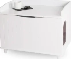 WONDERMAKE® Katzenschrank für Katzentoilette groß aus Holz, Katzenklo-Schrank Kommode XL, Design Katzen-Haus Toilette Klo Waschbecken-Unterschrank für Bad, 73,5 x 51,5 x 57 cm, weiß