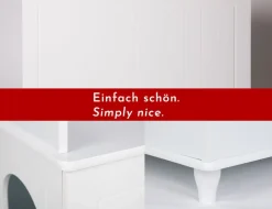 WONDERMAKE® Katzenschrank für Katzentoilette groß aus Holz, Katzenklo-Schrank Kommode XL, Design Katzen-Haus Toilette Klo Waschbecken-Unterschrank für Bad, 73,5 x 51,5 x 57 cm, weiß