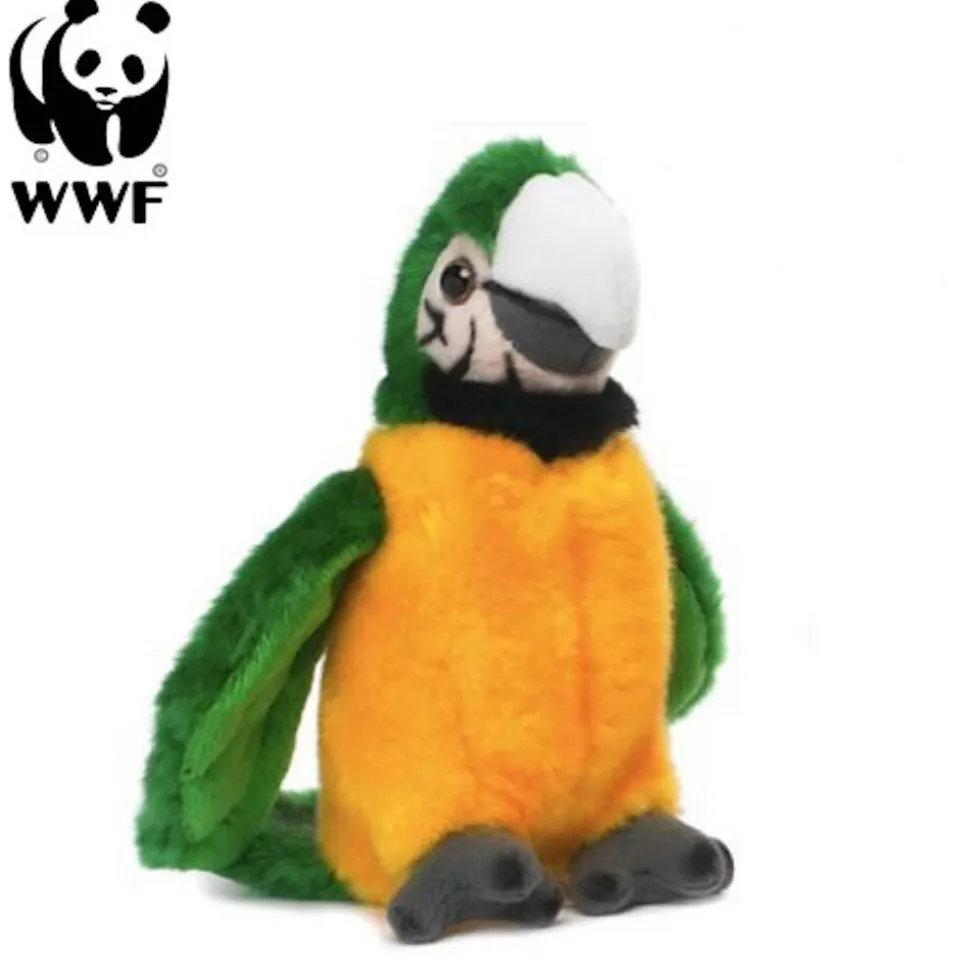 WWF - Plüschtier - Grüngelber Ara Papagei (mit Sound, 14cm) lebensecht Kuscheltier Stofftier