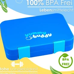 yummy buddy Kinder Brotdose 6 Fächern Klick-Verschluss BPA-Frei Blau