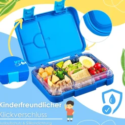 yummy buddy Kinder Brotdose 6 Fächern Klick-Verschluss BPA-Frei Blau