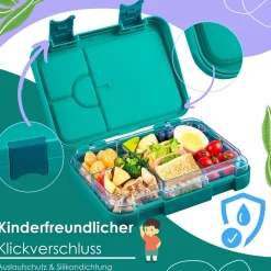 yummy buddy Kinder Brotdose 6 Fächern Klick-Verschluss BPA-Frei Petrol