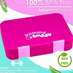 yummy buddy Kinder Brotdose 6 Fächern Klick-Verschluss BPA-Frei Pink