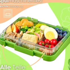 yummy buddy Kinder Brotdose 6 Fächern Klick-Verschluss BPA-Frei Grün