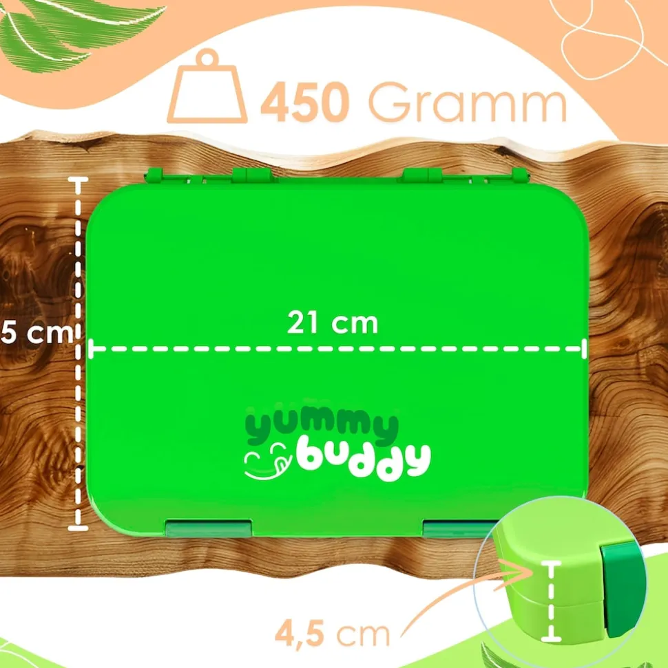 yummy buddy Kinder Brotdose 6 Fächern Klick-Verschluss BPA-Frei Grün