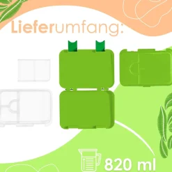 yummy buddy Kinder Brotdose 6 Fächern Klick-Verschluss BPA-Frei Grün