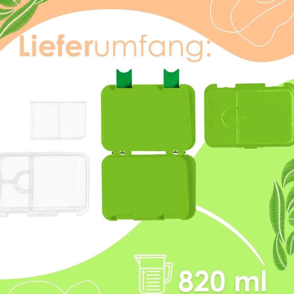 yummy buddy Kinder Brotdose 6 Fächern Klick-Verschluss BPA-Frei Grün