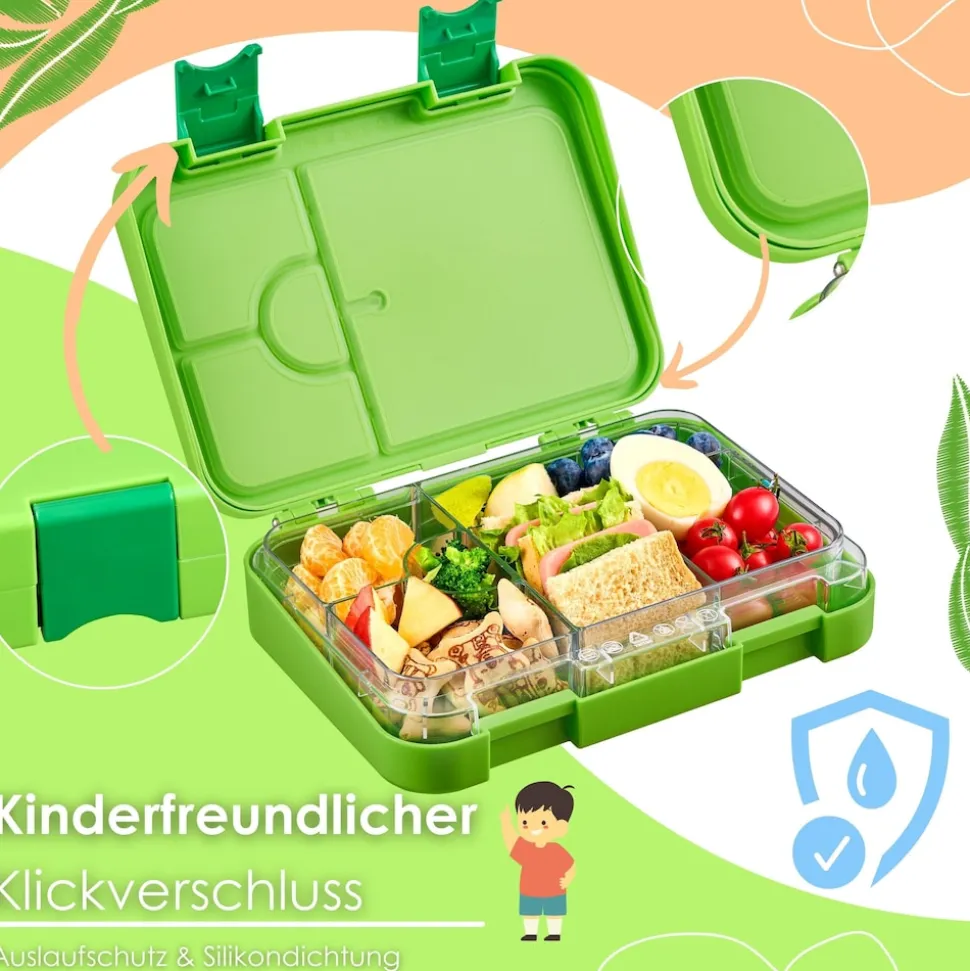 yummy buddy Kinder Brotdose 6 Fächern Klick-Verschluss BPA-Frei Grün