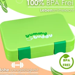 yummy buddy Kinder Brotdose 6 Fächern Klick-Verschluss BPA-Frei Grün