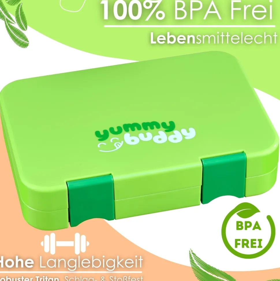 yummy buddy Kinder Brotdose 6 Fächern Klick-Verschluss BPA-Frei Grün