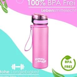 yummy buddy Kinder Trinkflasche 500ml Klick-Verschluss BPA-Frei Pink